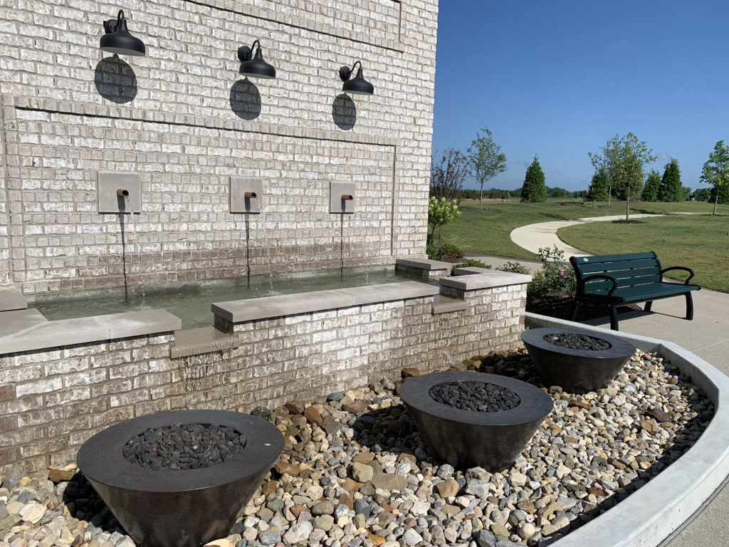 Pigeonnier water and fire feature.